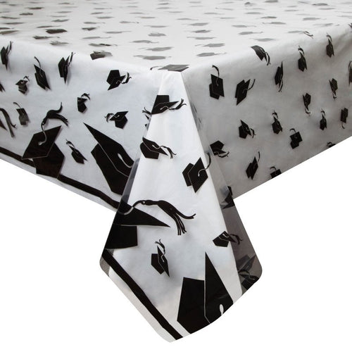 Graduation Caps Rectangular Plastic Table Cover  54" x 108"