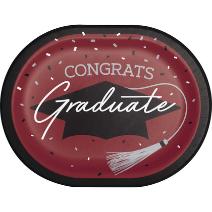 Graduation Paper 12in Oval Plates 18ct | Burgundy