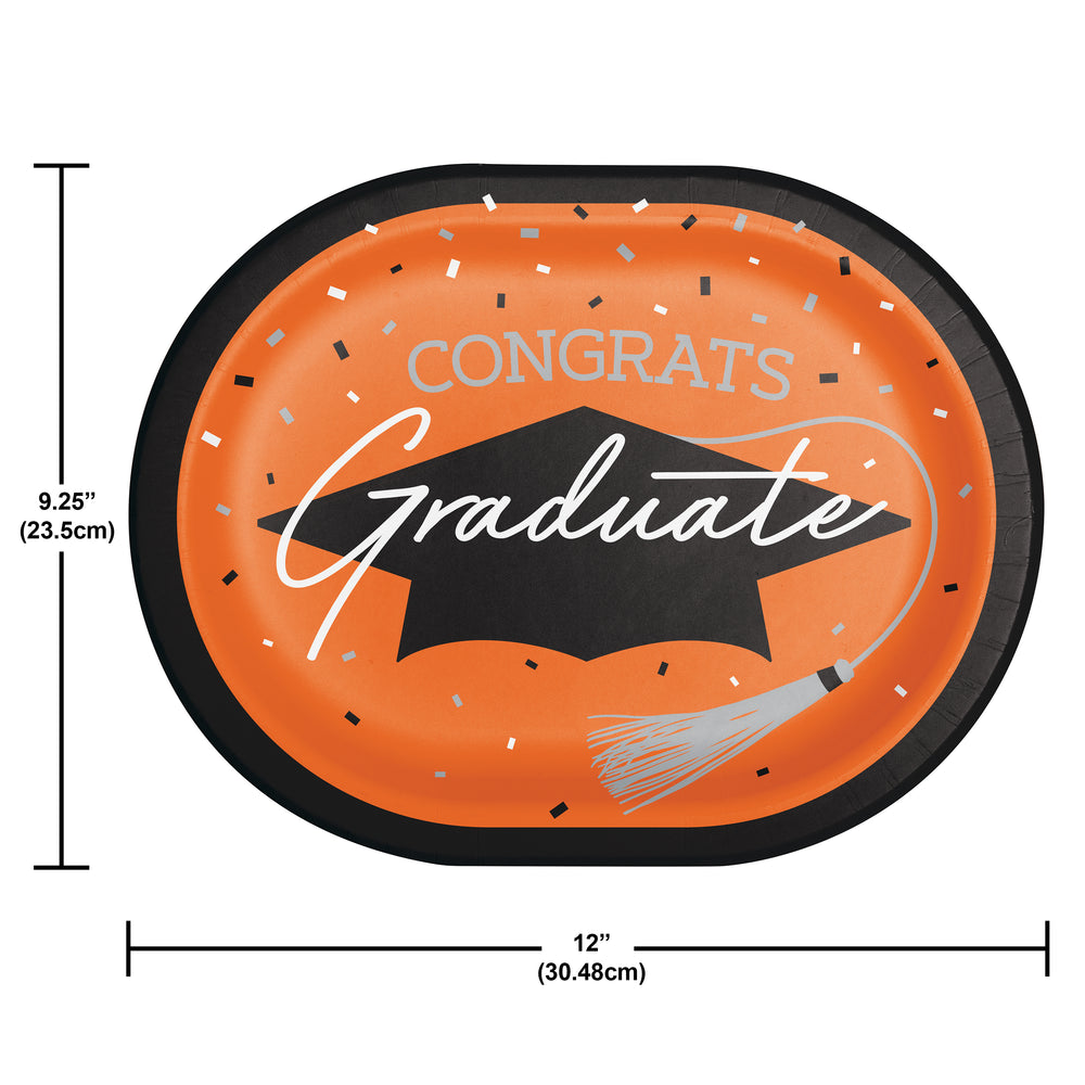 Graduation Paper 12in Oval Plates 18ct | Orange