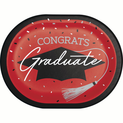 Graduation Paper 12in Oval Plates 18ct | Red