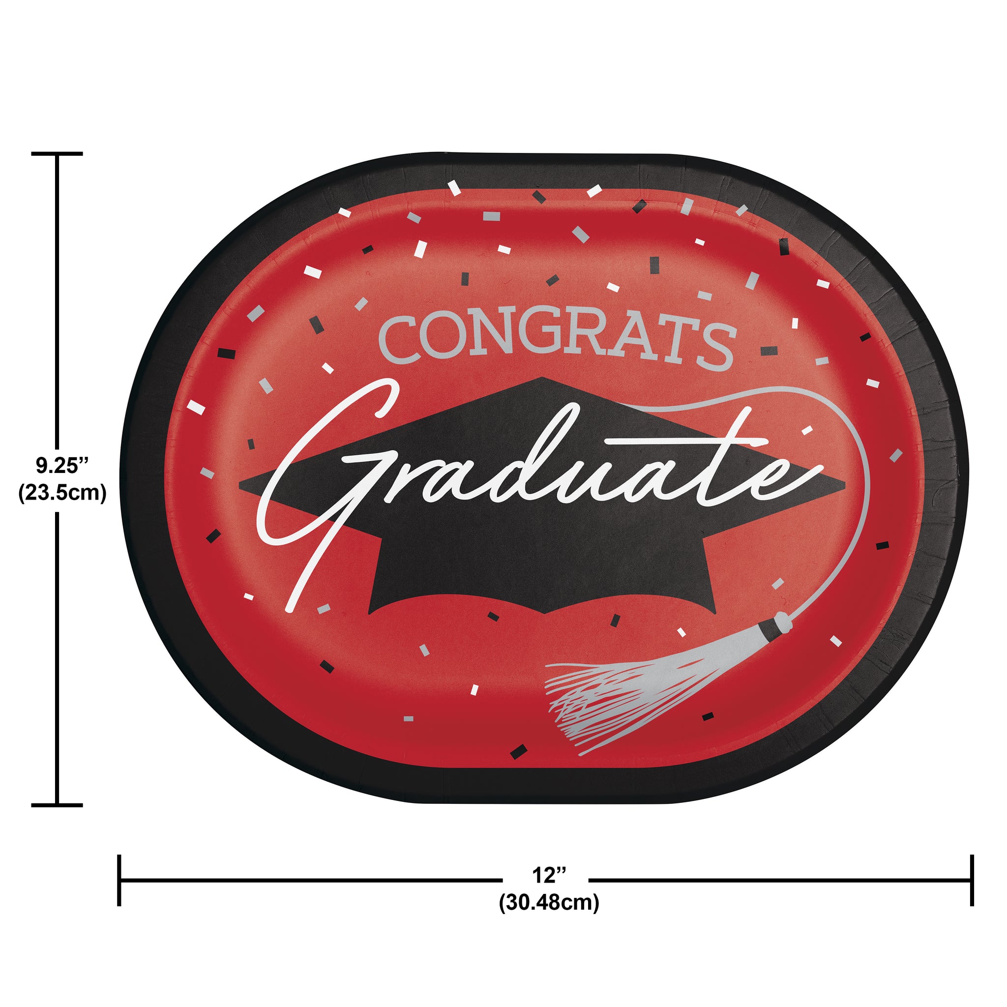 Graduation Paper 12in Oval Plates 18ct | Red