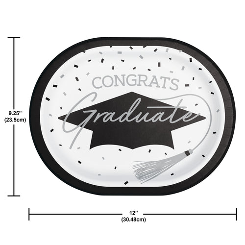 Graduation Paper 12in Oval Plates 18ct | White