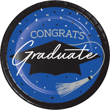 Graduation Paper 7in Dessert Plates 18ct | Blue