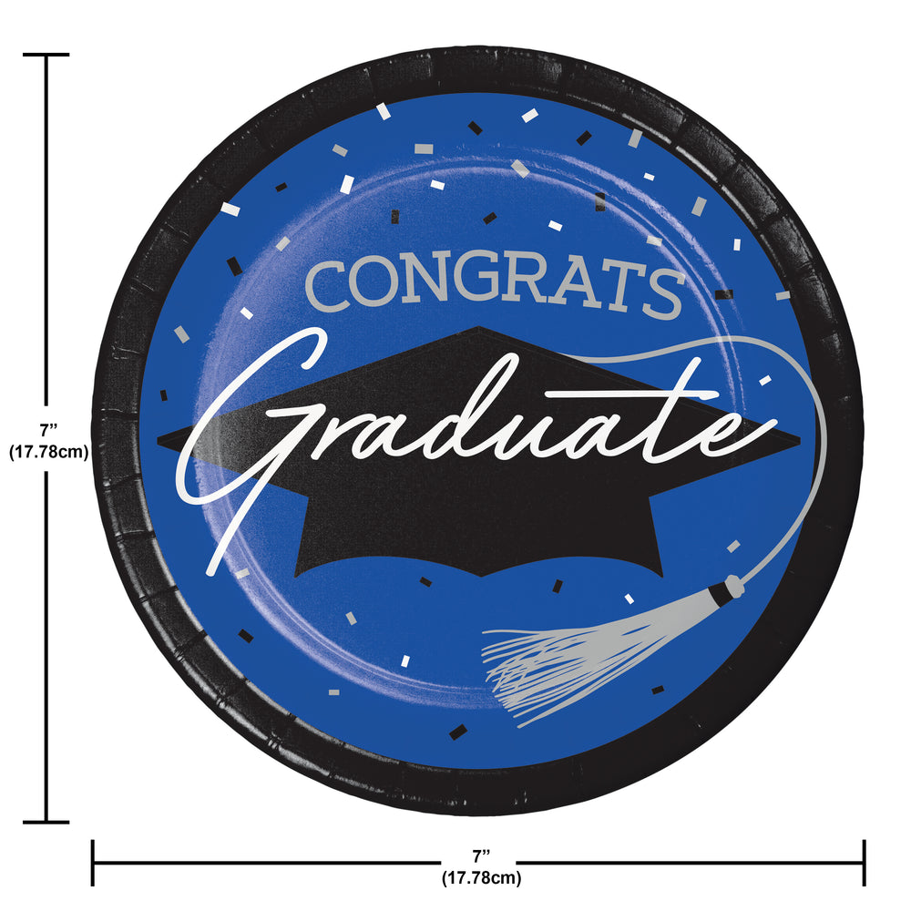 Graduation Paper 7in Dessert Plates 18ct | Blue