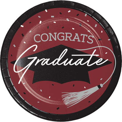 Graduation Paper 7in Dessert Plates 18ct | Burgundy