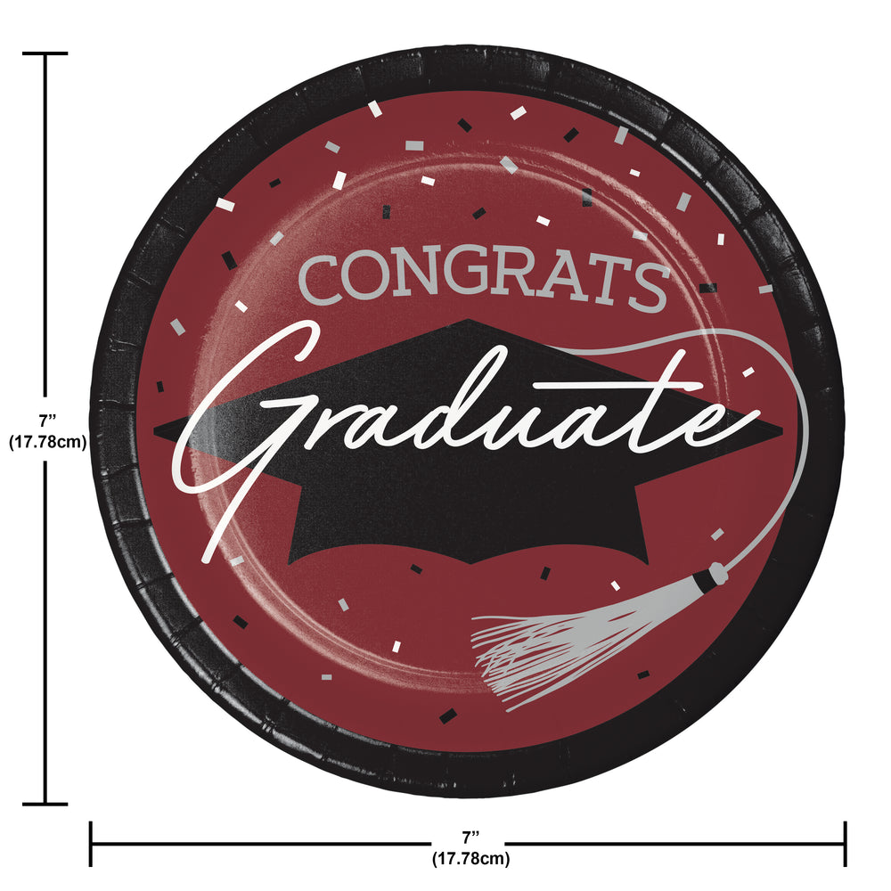 Graduation Paper 7in Dessert Plates 18ct | Burgundy