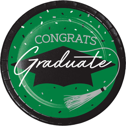 Graduation Paper 7in Dessert Plates 18ct | Green