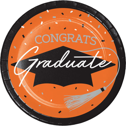 Graduation Paper 7in Dessert Plates 18ct | Orange