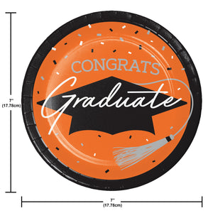 Graduation Paper 7in Dessert Plates 18ct | Orange