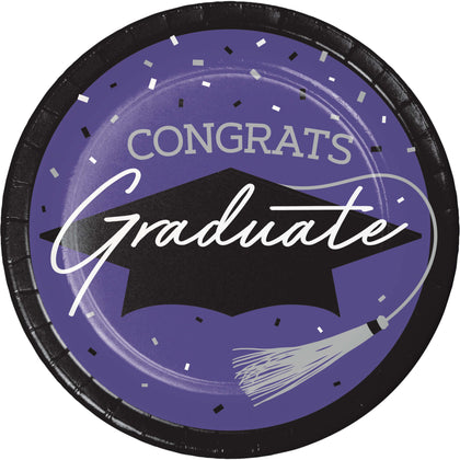 Graduation Paper 7in Dessert Plates 18ct | Purple