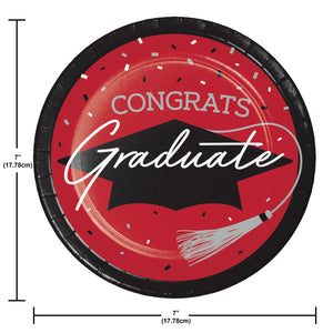 Graduation Paper 7in Dessert Plates 18ct | Red