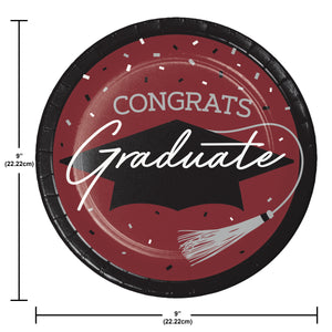 Graduation Paper 9in Lunch Plates 18ct | Burgundy