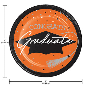 Graduation Paper 9in Lunch Plates 18ct | Orange