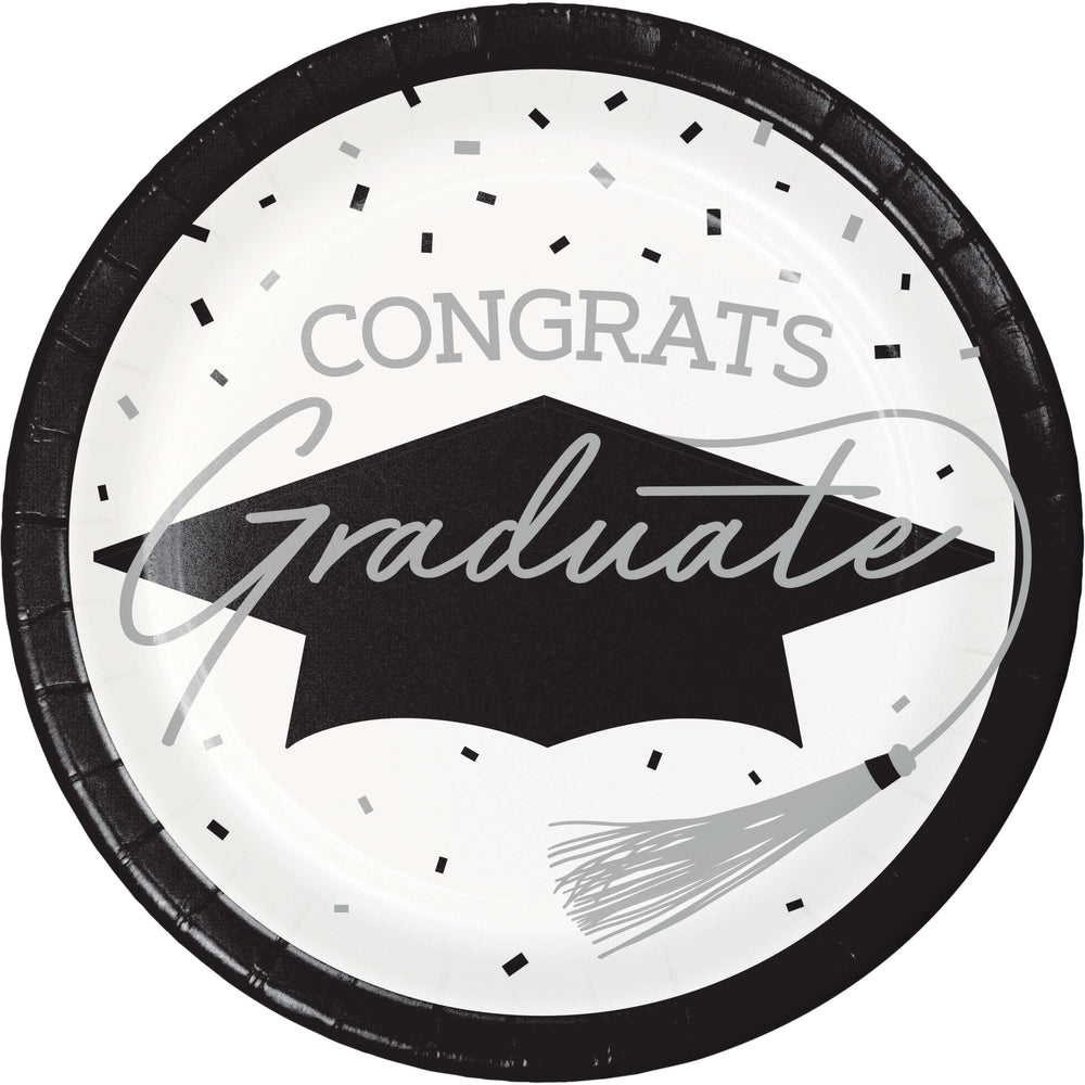 Graduavtion Paper 9in Lunch Plates 18ct | White