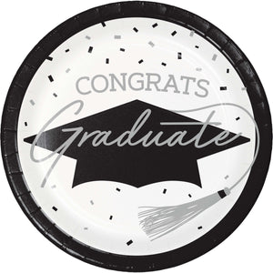 Graduavtion Paper 9in Lunch Plates 18ct | White
