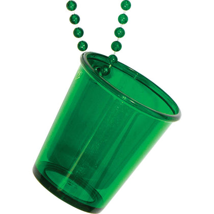 Green Plastic Shot Glass on Bead Necklace