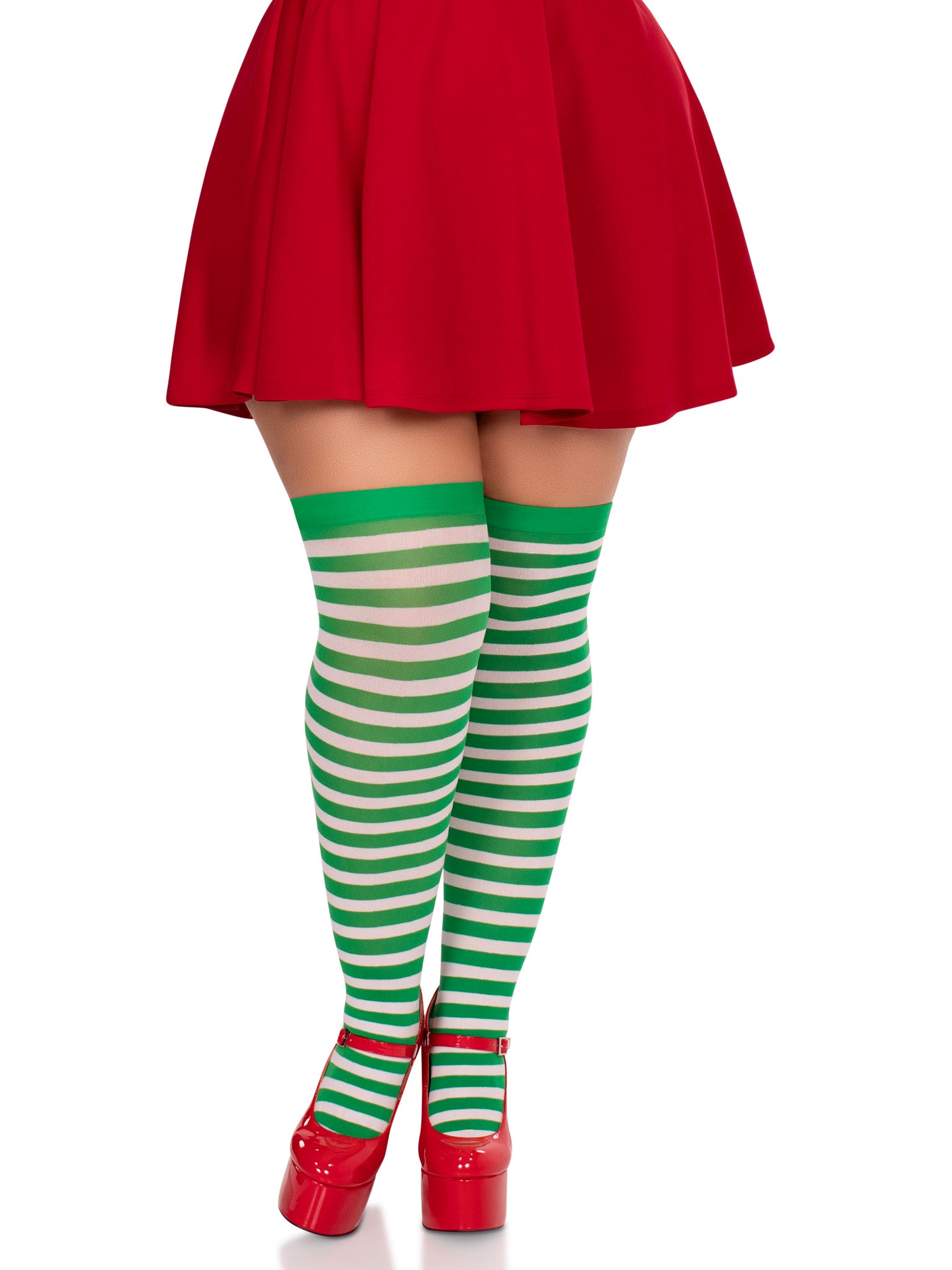 Green White Striped Stockings Plus Size
