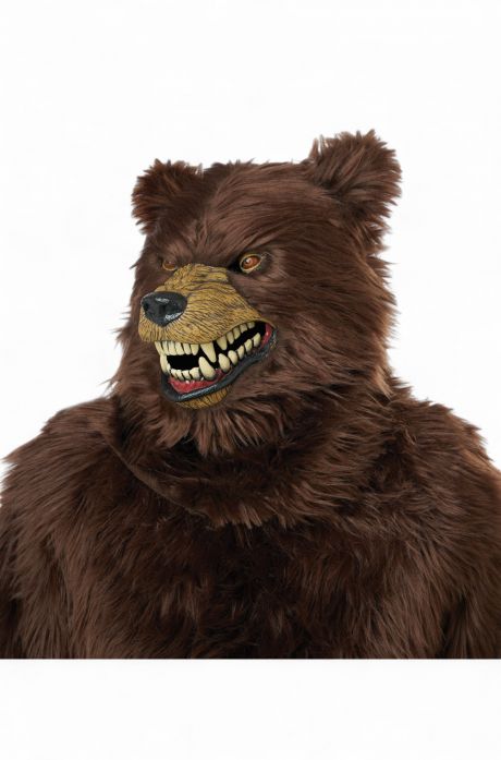 Brown bear-like mask with a furry texture on a white background