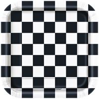 Checkered black and white paper plate