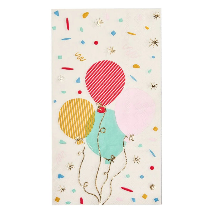 Decorative rug with colorful balloons and confetti on a beige background