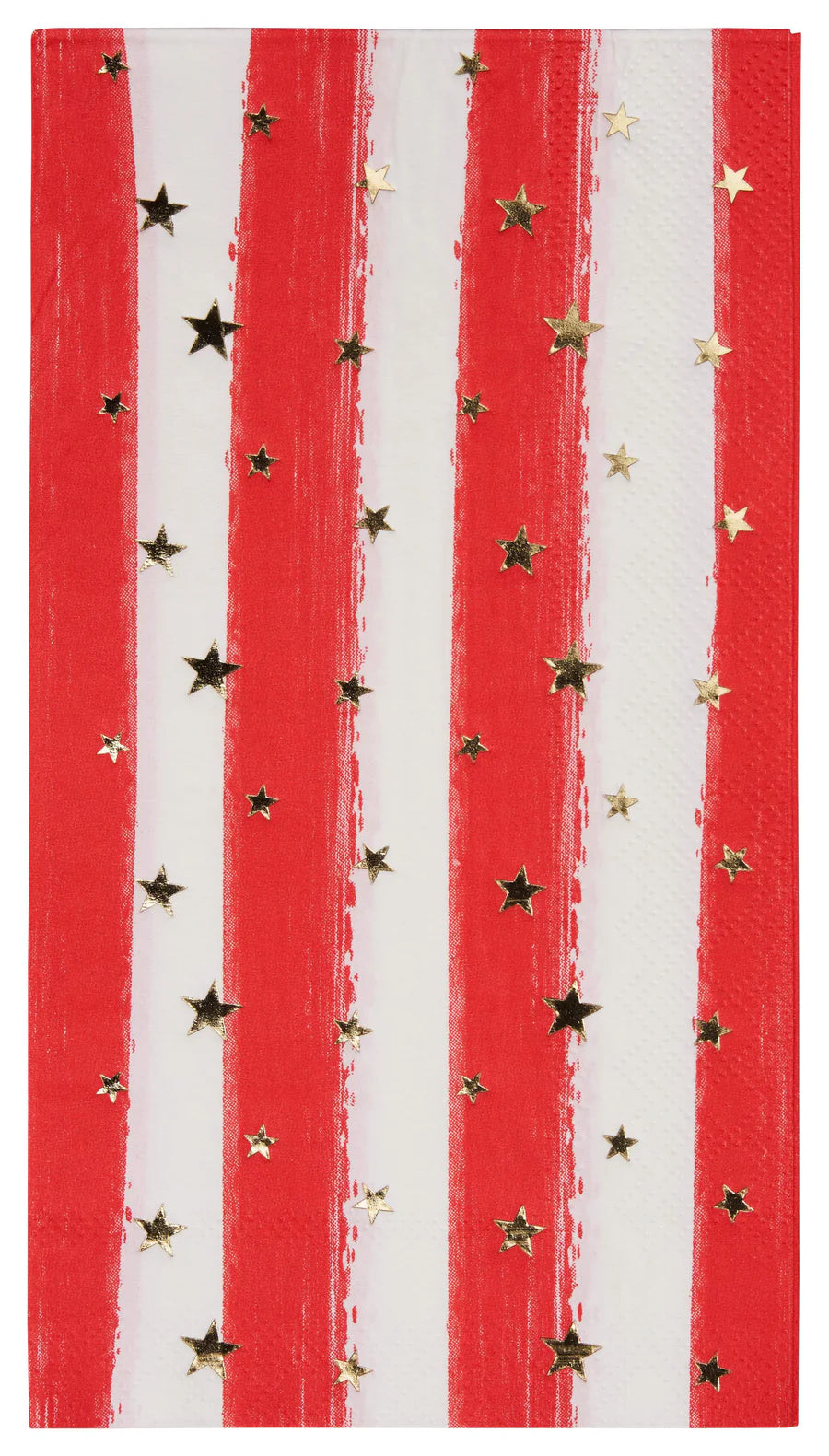 Red and white striped towel with gold stars on a red border