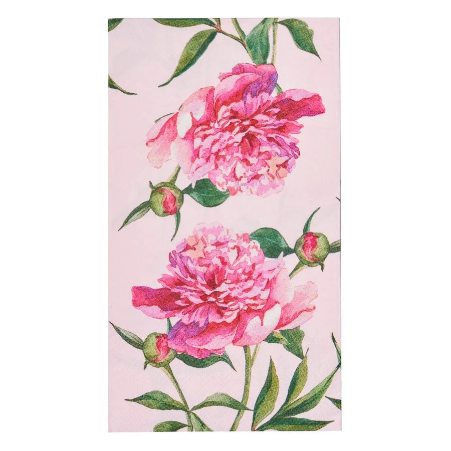 Floral design with pink flowers and green leaves on a light pink background
