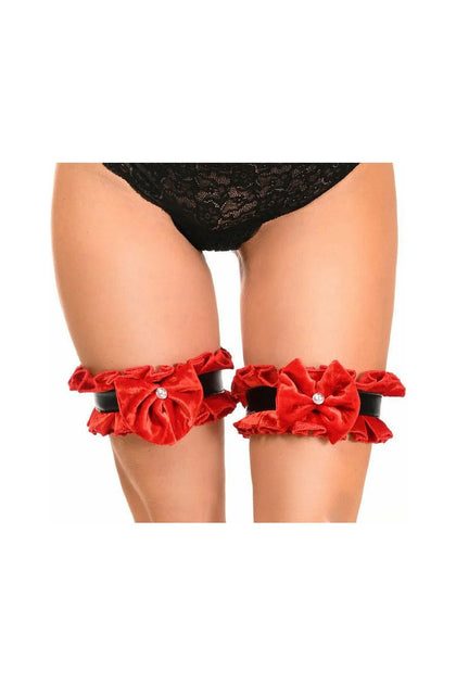 Kitten Collection Red Velvet & Faux Leather Leg Garters (set of 2) | S/M