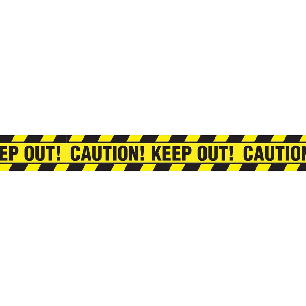 Yellow and black caution tape with the text 'KEEP OUT! CAUTION! KEEP OUT! CAUTION!' printed in black on a white background.