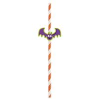 Halloween-themed straw with a bat design on a white background