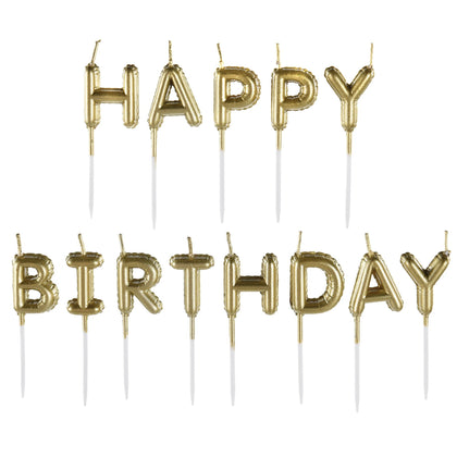 Happy Birthday Balloon Pick Candles | Gold
