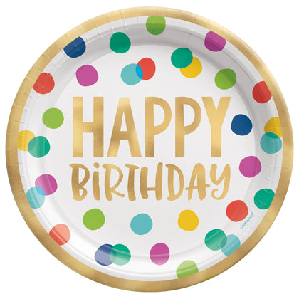 Happy Dots Foil 10in Plates 8ct