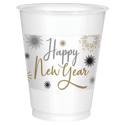 Happy New Year Printed Plastic Cups - Black, Silver, Gold