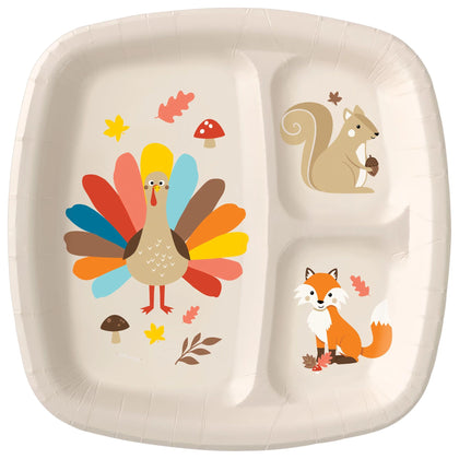 Happy Turkey Day Kids Divided Paper Plates 8ct