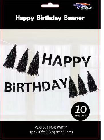 Happy Birthday Banner with Tassel | Black