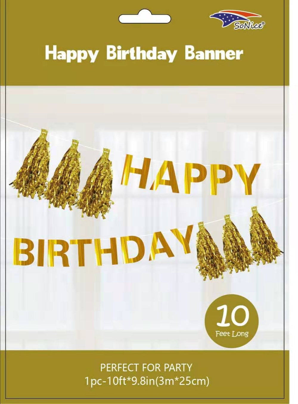 Happy Birthday Banner with Tassel | Gold