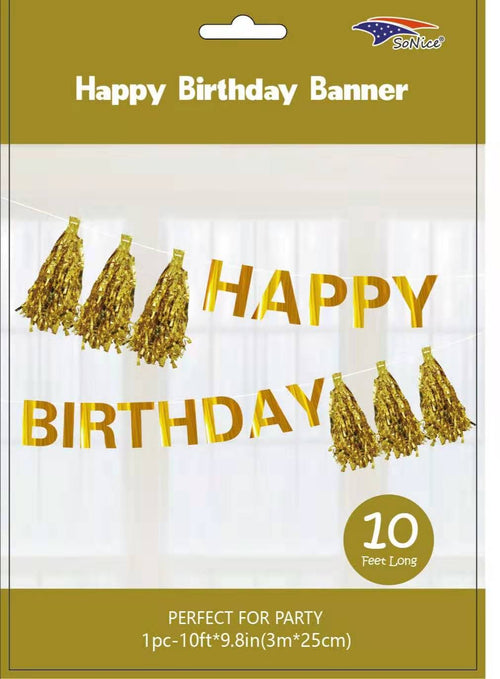 Happy Birthday Banner with Tassel | Gold