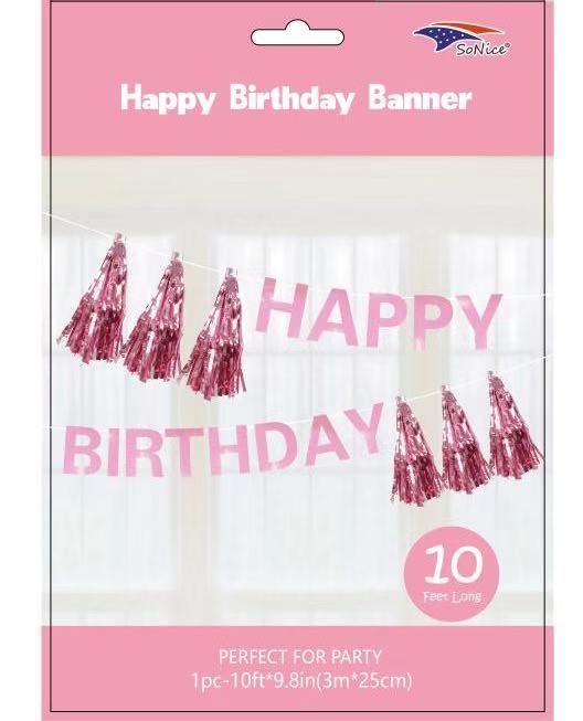 Happy Birthday Banner with Tassel | Pink