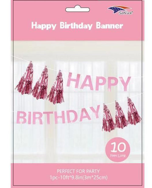 Happy Birthday Banner with Tassel | Pink