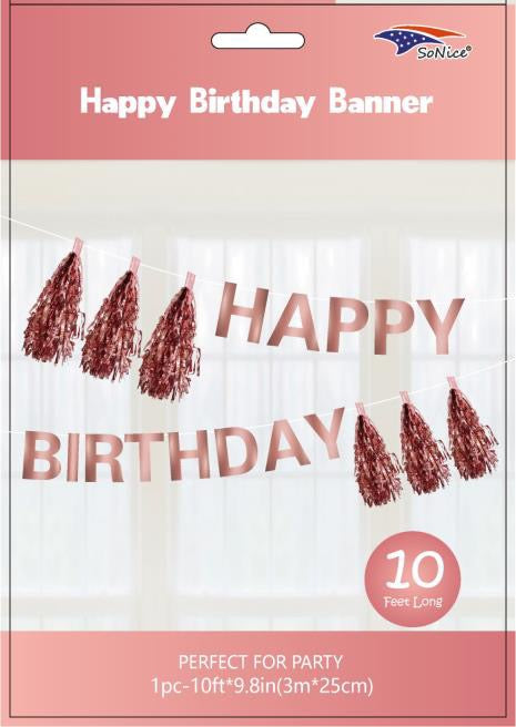 Happy Birthday Banner with Tassel | Rose Gold