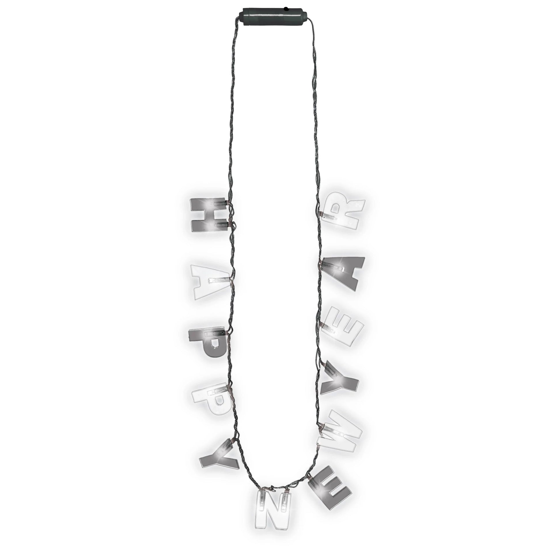 String of lights with 'Happy New Year' letters on a white background