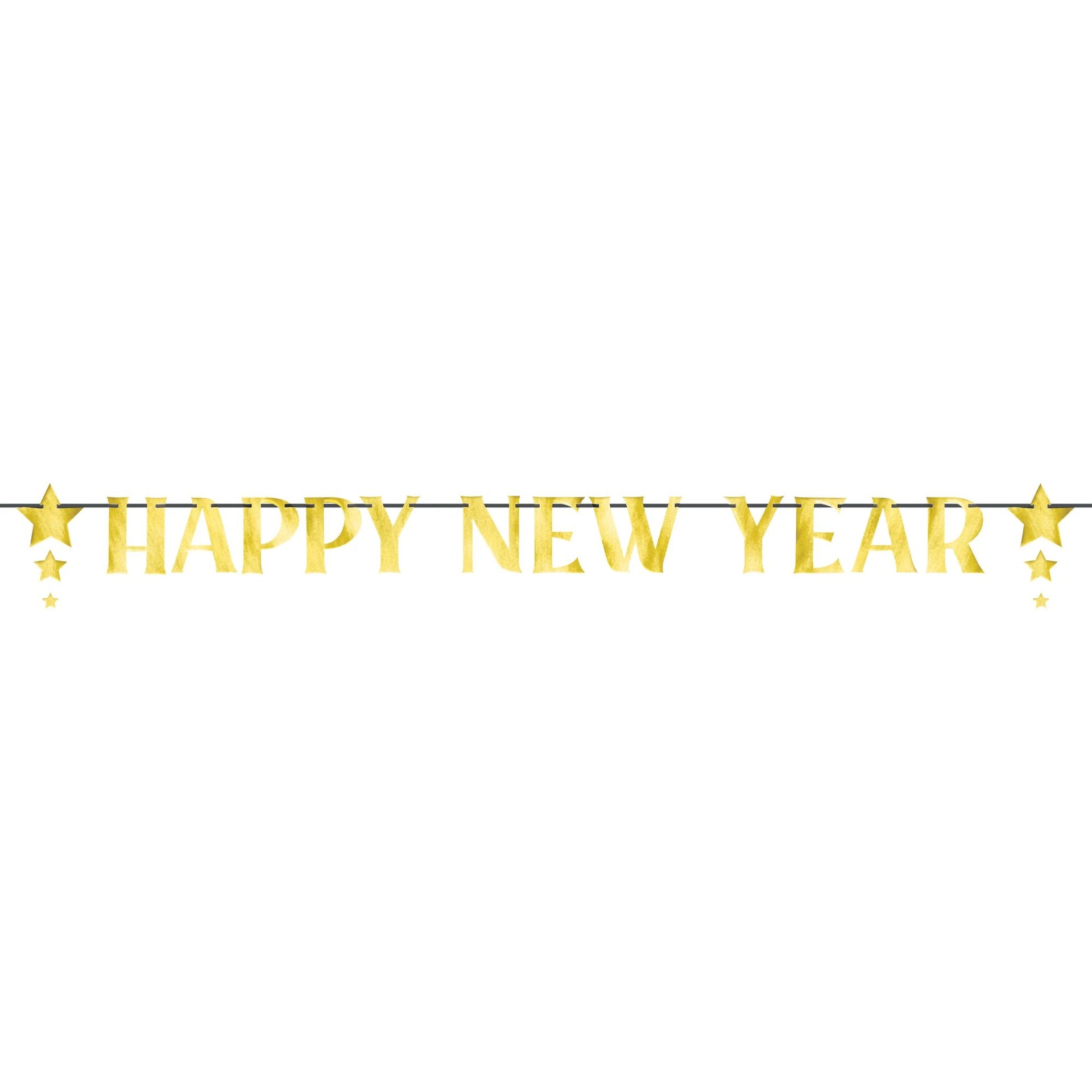 Happy New Year Star Letter Banner - Black, Silver, Gold
