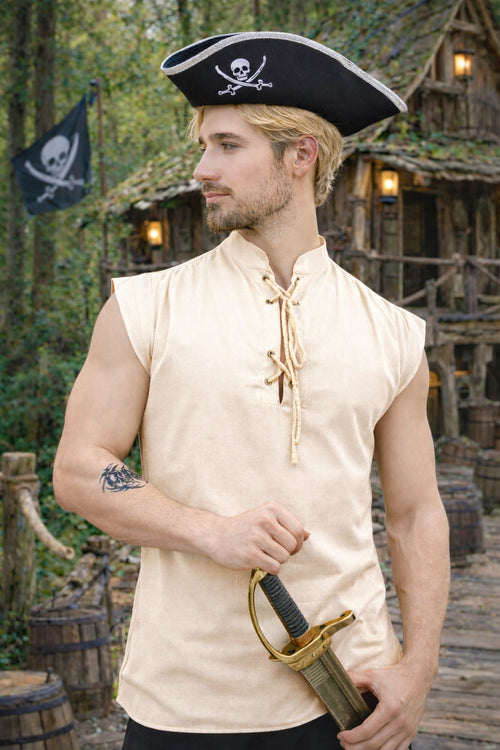 Harbor Rogue Lace-Up Pirate Tunic | Apricot
