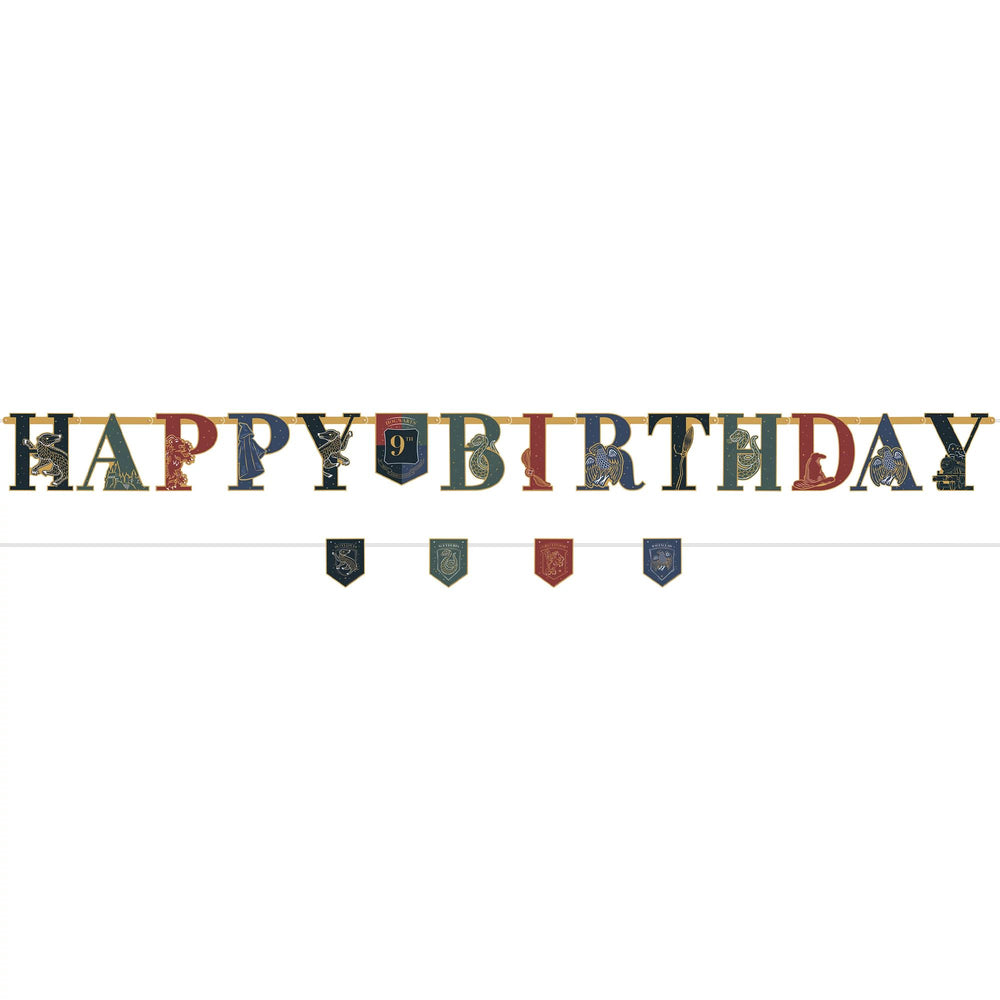 Colorful 'Happy Birthday' banner with decorative elements on a white background