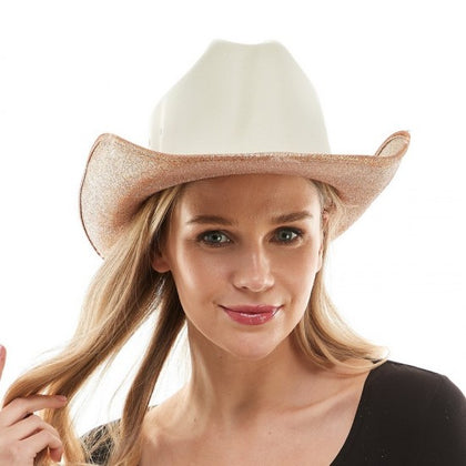 White Cowboy Hat with Peach Glitter