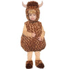 Child wearing a brown bison costume on a white background