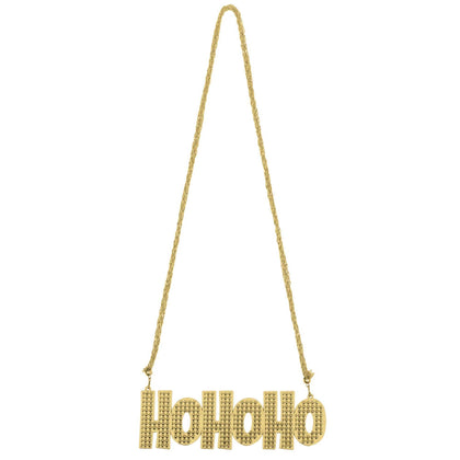 Gold necklace with 'Ho Ho Ho' pendant on a white background
