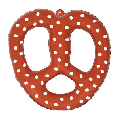 Inflatable pretzel-shaped pool float on a white background