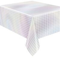 Iridescent checkered tablecloth on a white background