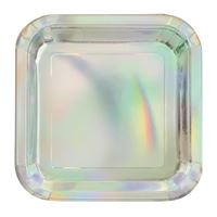 Iridescent square plate with a rainbow effect
