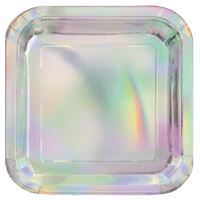 Iridescent square plate with rainbow reflection